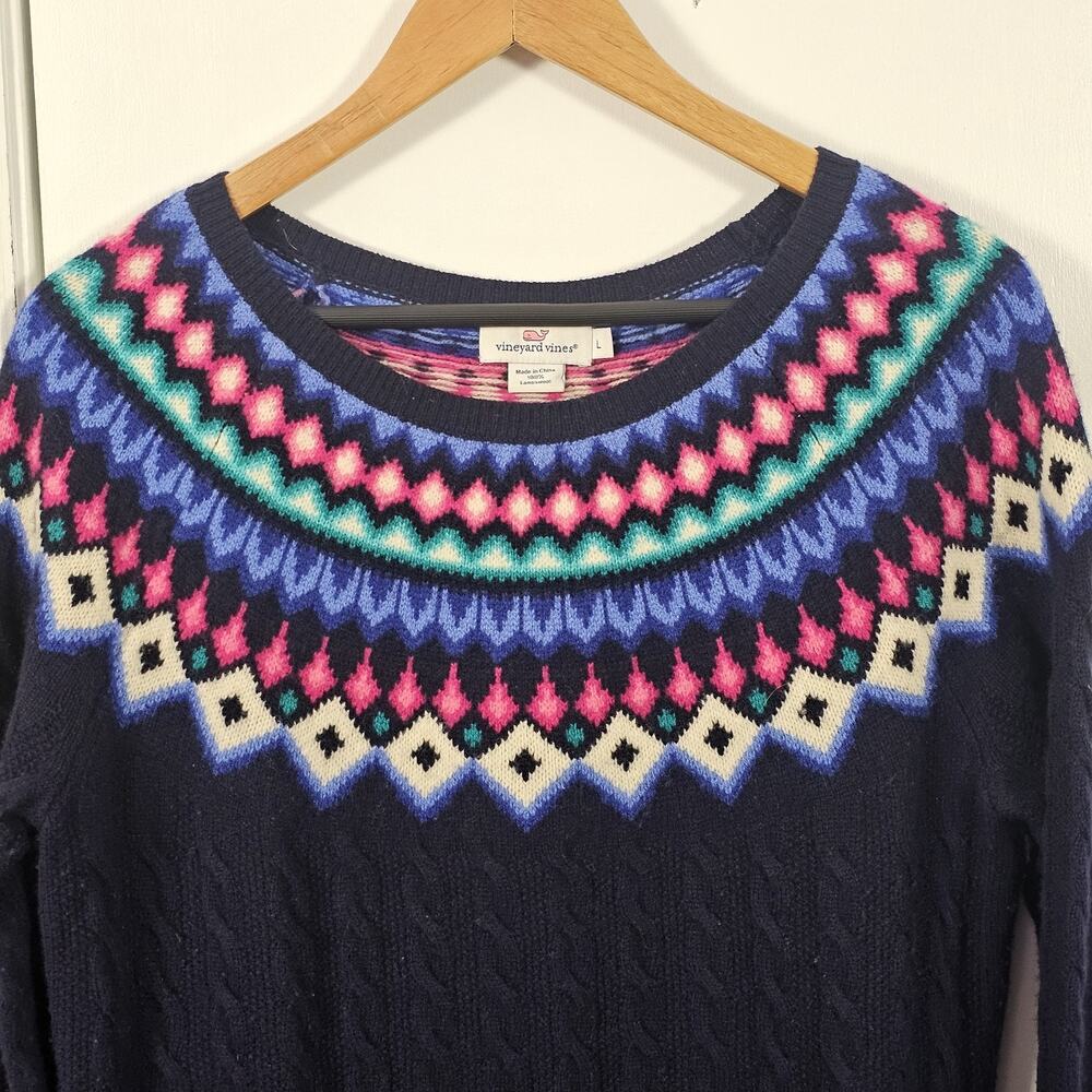 Vineyard Vines Lambswool Sweater Dress Navy Fair Isle Pullover Cozy Colorful